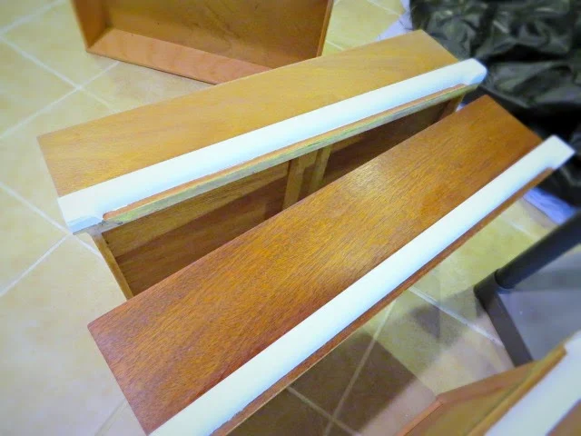 mid-century dresser drawer white paint edge wood