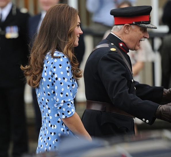 Kate Middleton wore Altuzurra Aimee Polka-dot Button-front Dress, LK Bennett Fern Pump and Clutch