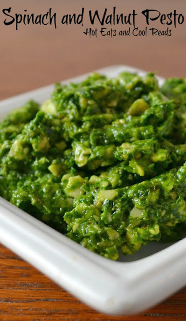 A delicious change on regular pesto! Earthy, delicious and budget friendly! Great in pasta, appetizers or casseroles! Spinach and Walnut Pesto Recipe from Hot Eats and Cool Reads