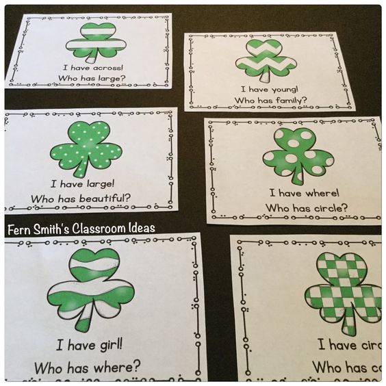 I Have, Who Has? Cards for St. Patrick's Day Sight Word Fun. Fern Smith's Classroom Ideas.