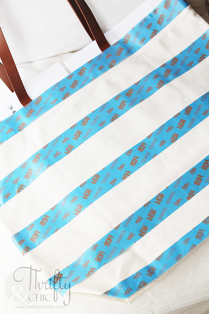 Best summer tote bag! Striped and herringbone stenciled tote bag. How to personalize a tote bag tutorial
