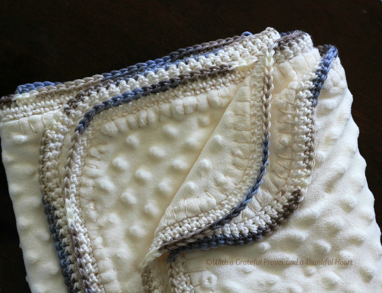 Crochet Edge Baby Blanket Grateful Prayer Thankful Heart