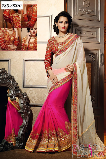 Pink and White Designer Saree