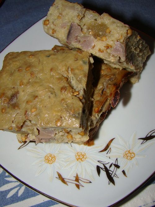 Budinca de vinete cu maruntaie de pui si ciuperci