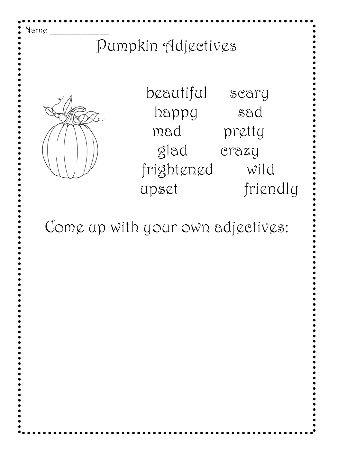 Fantastic First Grade Fun Pumpkin Adjectives