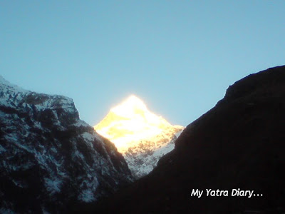 The majestic sight of the Neelkanth peak in the Garhwal Himalayas, Badrinath during sunrise
