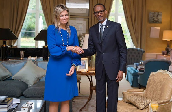 Dutch Queen Maxima, UN special advocate for Inclusive Finance for Development poses with Rwanda's president Paul Kagame at the King's residence De Eikenhorst 