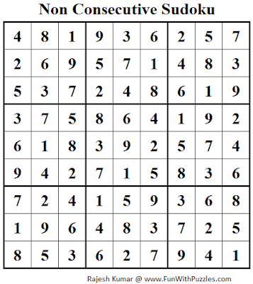 Non Consecutive Sudoku (Fun With Sudoku #60) Solution