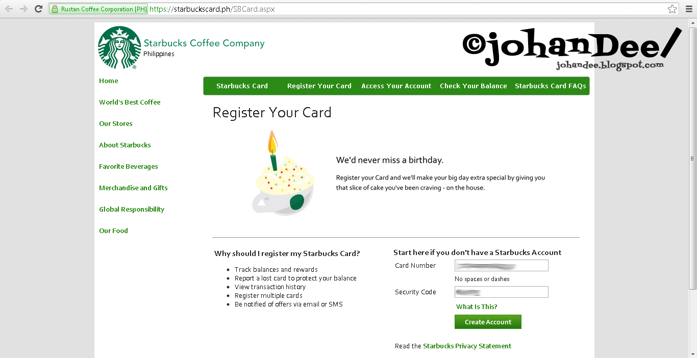 Register Your Starbucks Card Online )) ©johanDee/