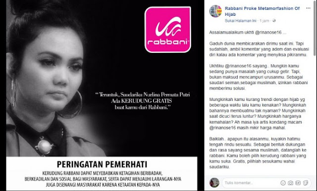 Viral Karena Keputusannya Untuk Melepas Hijab, Toko Busana Muslim Rabbani Gratiskan Jilbabnya Untuk Rina Nose