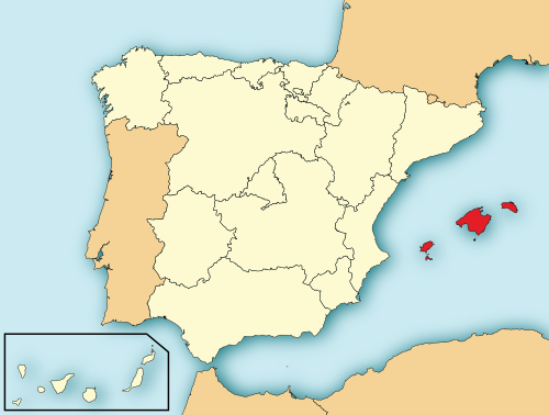 Location of the Balearic Islands in Spain