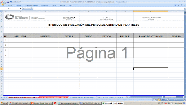 EVALUACIÓN DEL DESEMPEÑO DEL PERSONAL ADMINISTRATIVO Y OBRERO, PERIODO EVALUACIÓN DEL DESEMPEÑO DEL PERSONAL ADMINISTRATIVO Y OBRERO, PERIODO