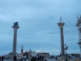 The landmark columns of San Marco and San Todaro at the entrance to the Piazzetta, just off St Mark's Square in Venice