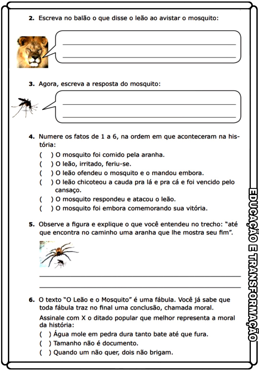 Fábula O Leão E O Mosquito - EDUCA