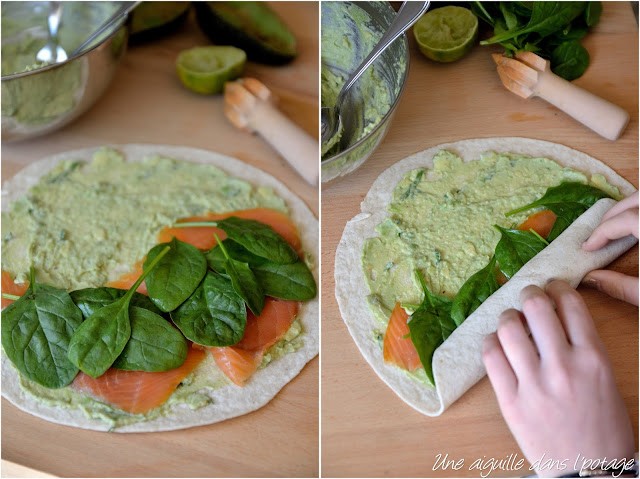 Wraps de truite fumée, avocat et épinards