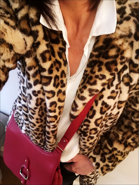 My Midlife Fashion, Zara faux fur leopard print coat, village england sway across body bag, baukjen coco shirt, zara distressed cigarette length jeans, golden goose superstar trainers