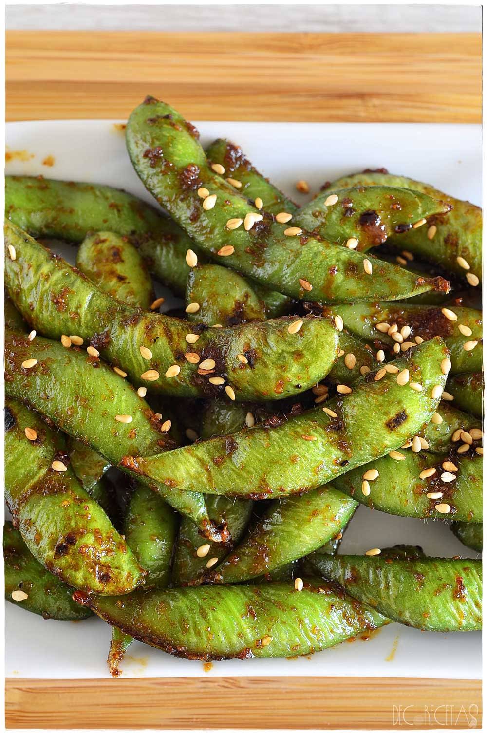 Edamame sazonadas con soja, sésamo y kimchi (toque picante) DECORECETAS
