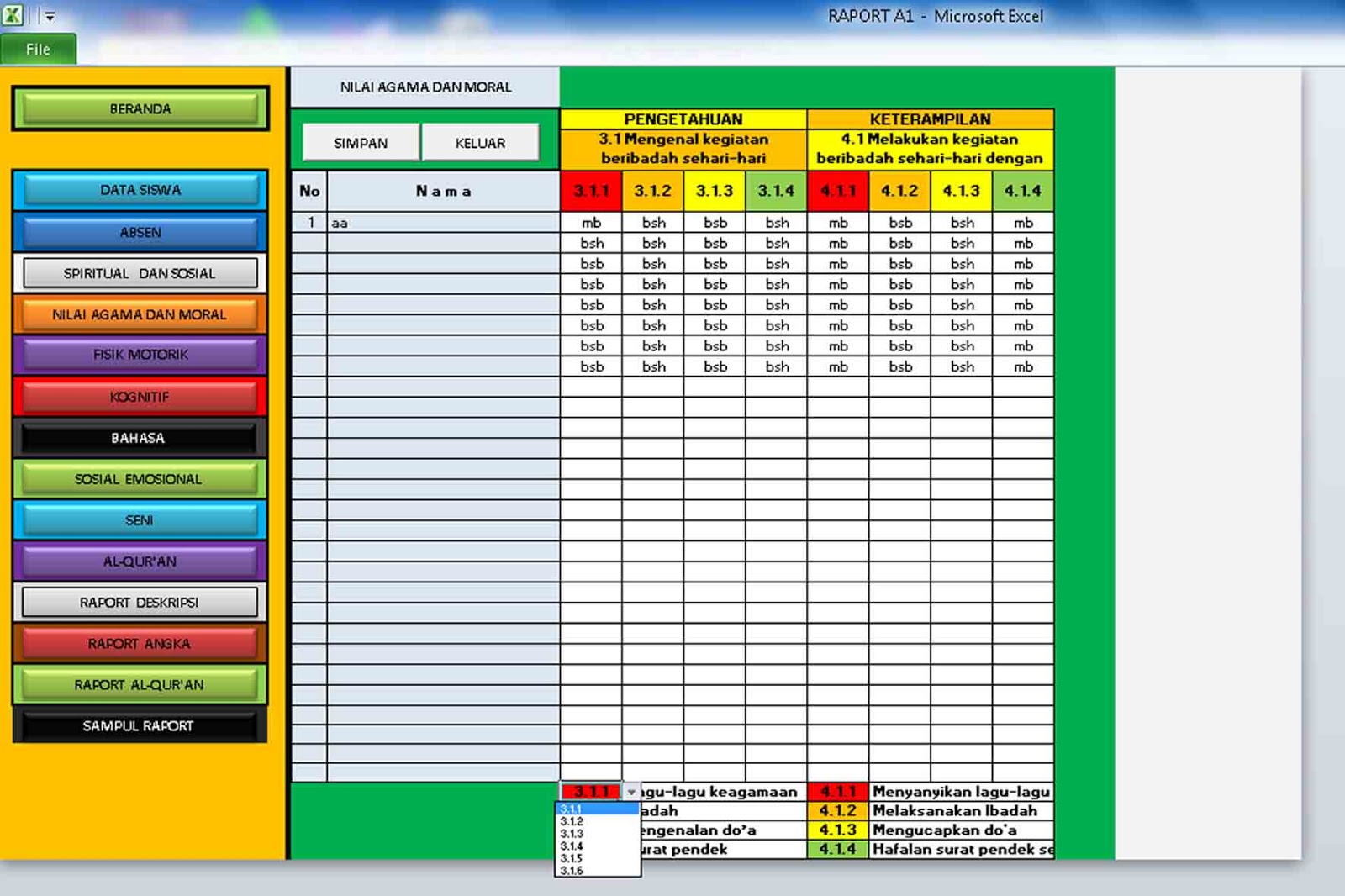 PENDIDIKAN ANAK USIA DINI RAPORT PAUD K13
