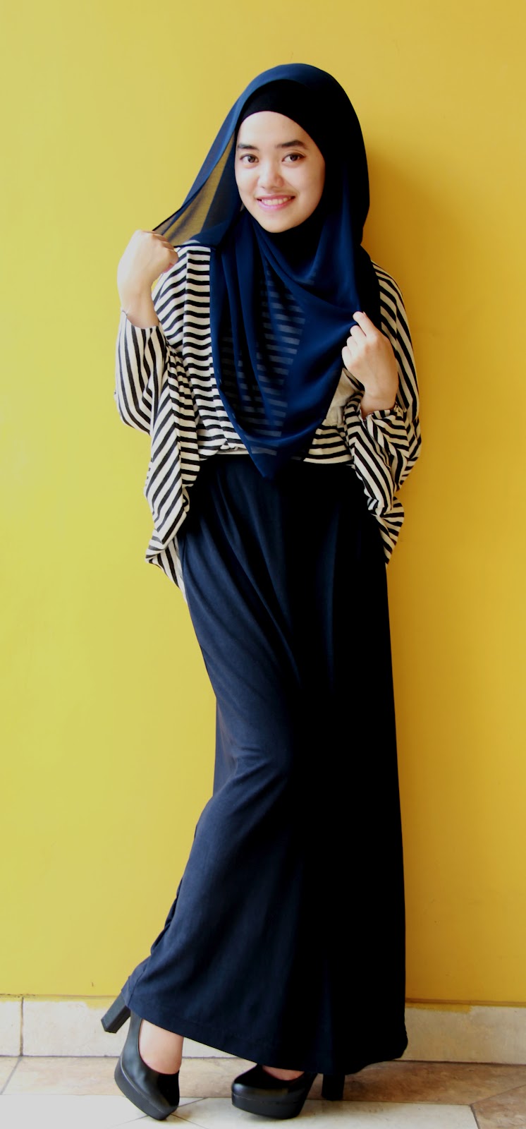  Model  Baju  Muslim Casual  Stripped Tutorial Hijab