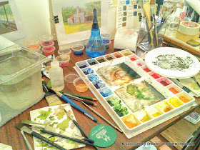 Another glance at the messy work table during a painting session. 