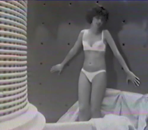 Propaganda da Lavadora de Roupas White-Westinghouse em 1990 onde a atriz apresenta o produto de dentro da máquina.