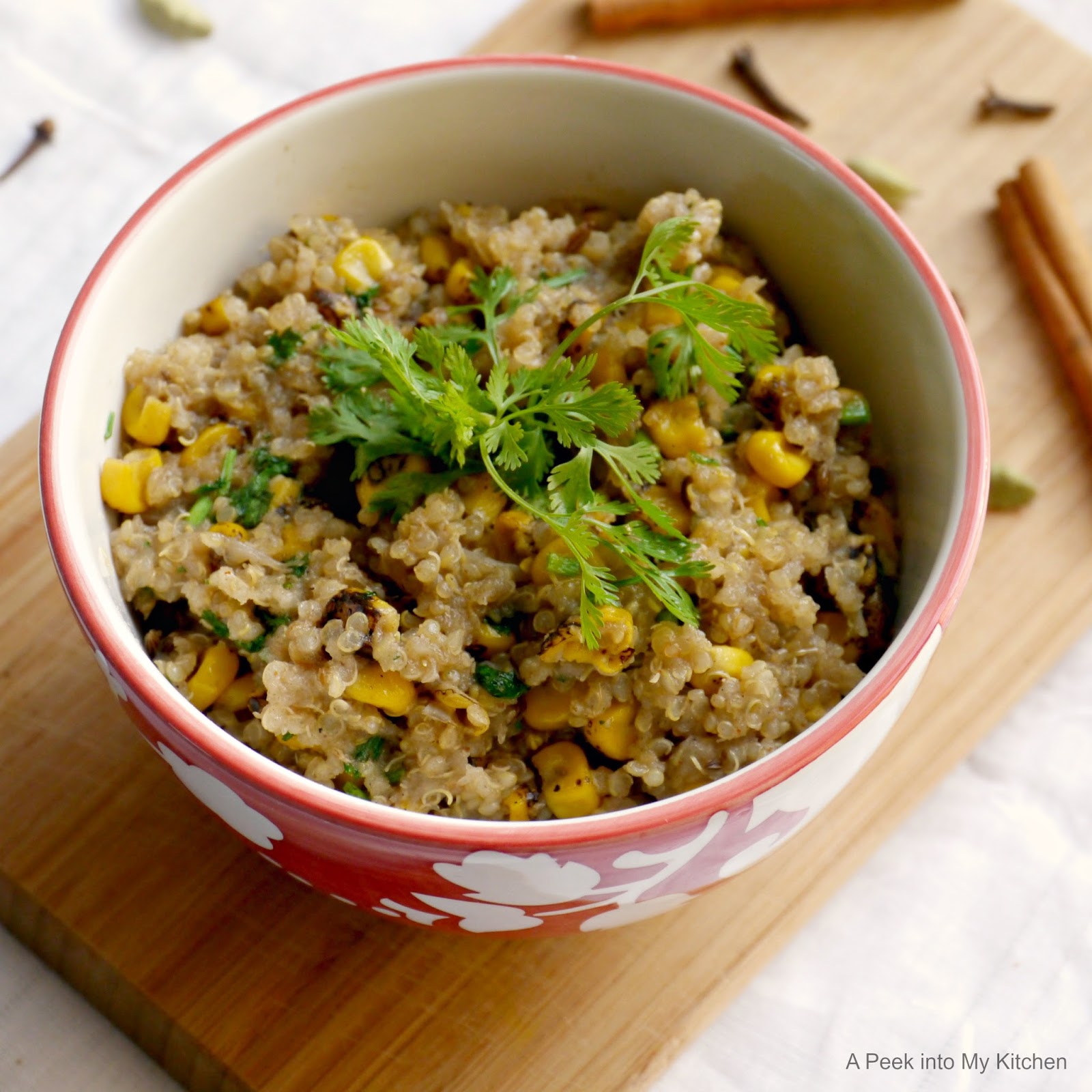 A Peek into My Kitchen Quinoa Pulao with Roasted Corn Day 49