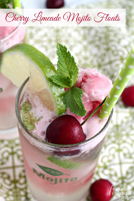Meet your new go-to cocktail for summertime! Refreshing lime, fresh mint, & sweet cherry come together perfectly in these frosty Cherry Limeade Mojito Floats.