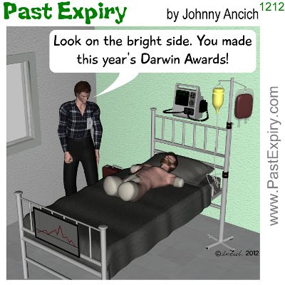 Cartoon about award, health, Darwin, 