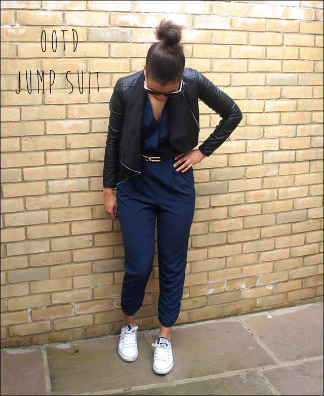 River Island Navy Wrap Front Belted Jump Suit