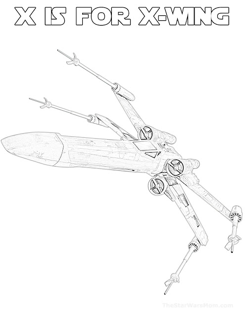 X-Wing StarFighter - Star Wars Alphabet Coloring Page Letter X