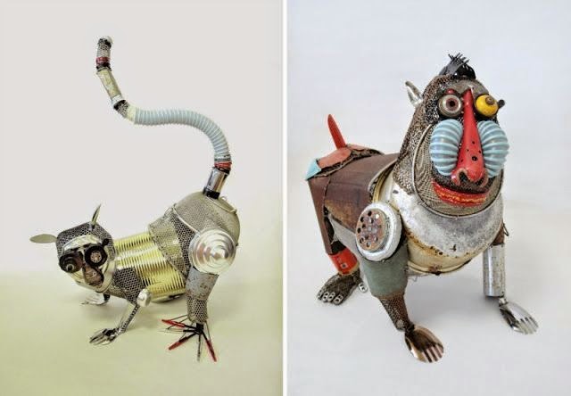 Escultura de animales con materiales reciclados