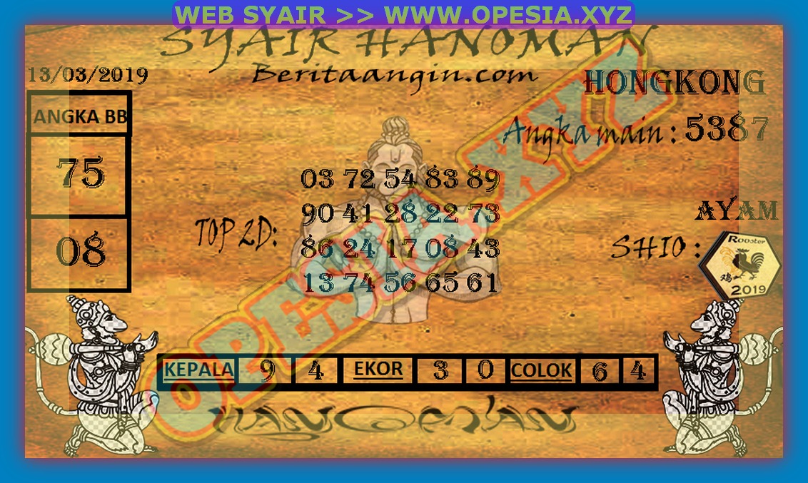 Kode Syair HK Rabu 13 Maret 2019 GOsyair SEDIA KODE