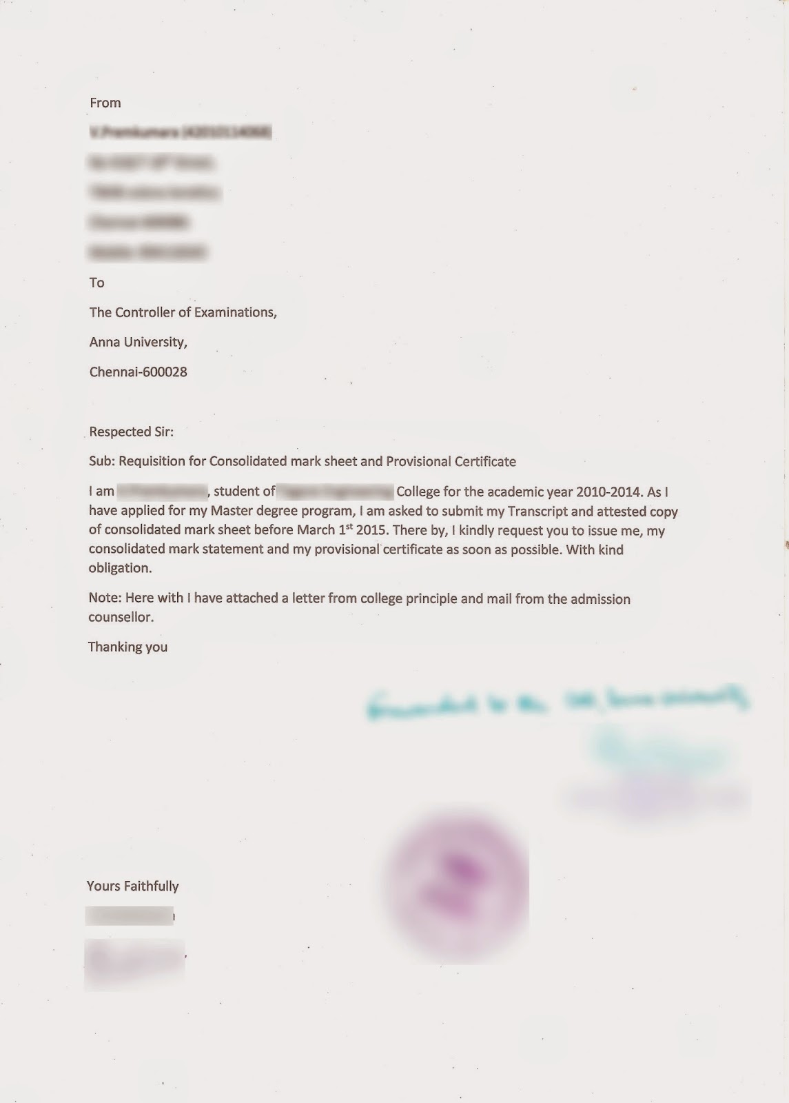 Authorization Letter Transcript Anna University Live life happily: How to apply Transcripts and Provisional Certificate