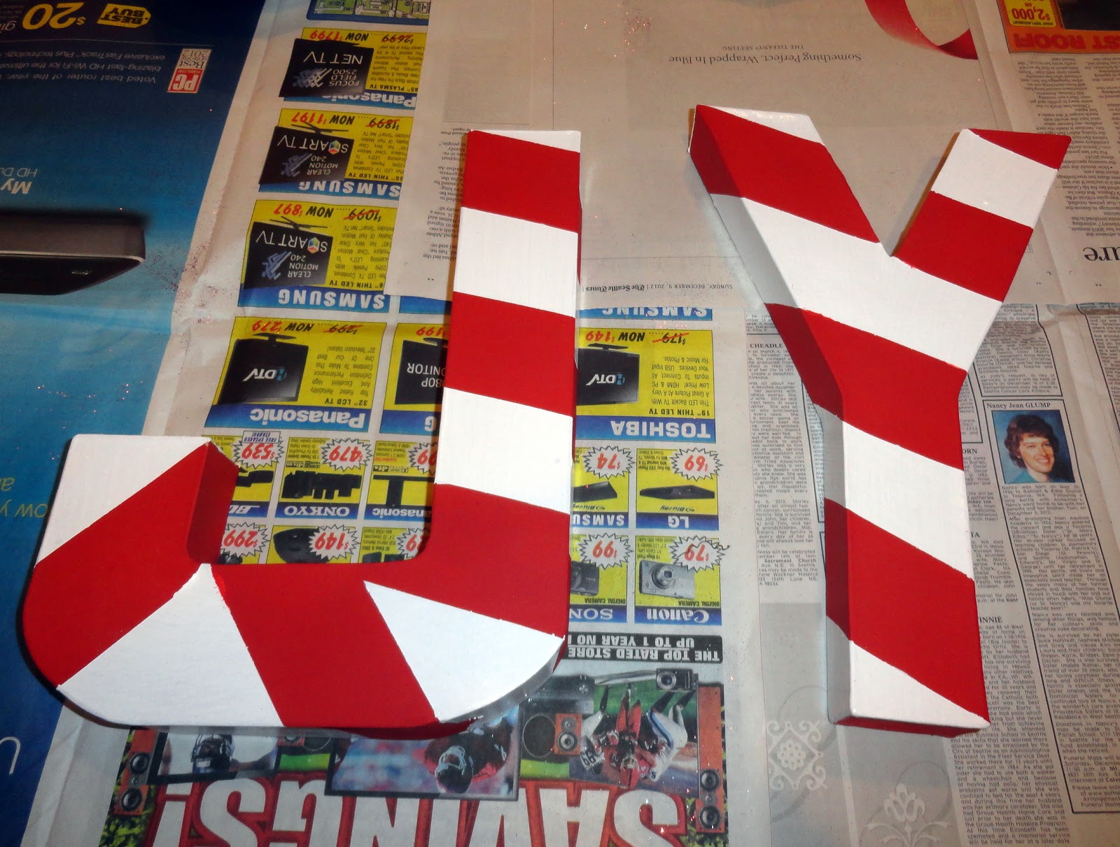 JOY paper mache painted letters