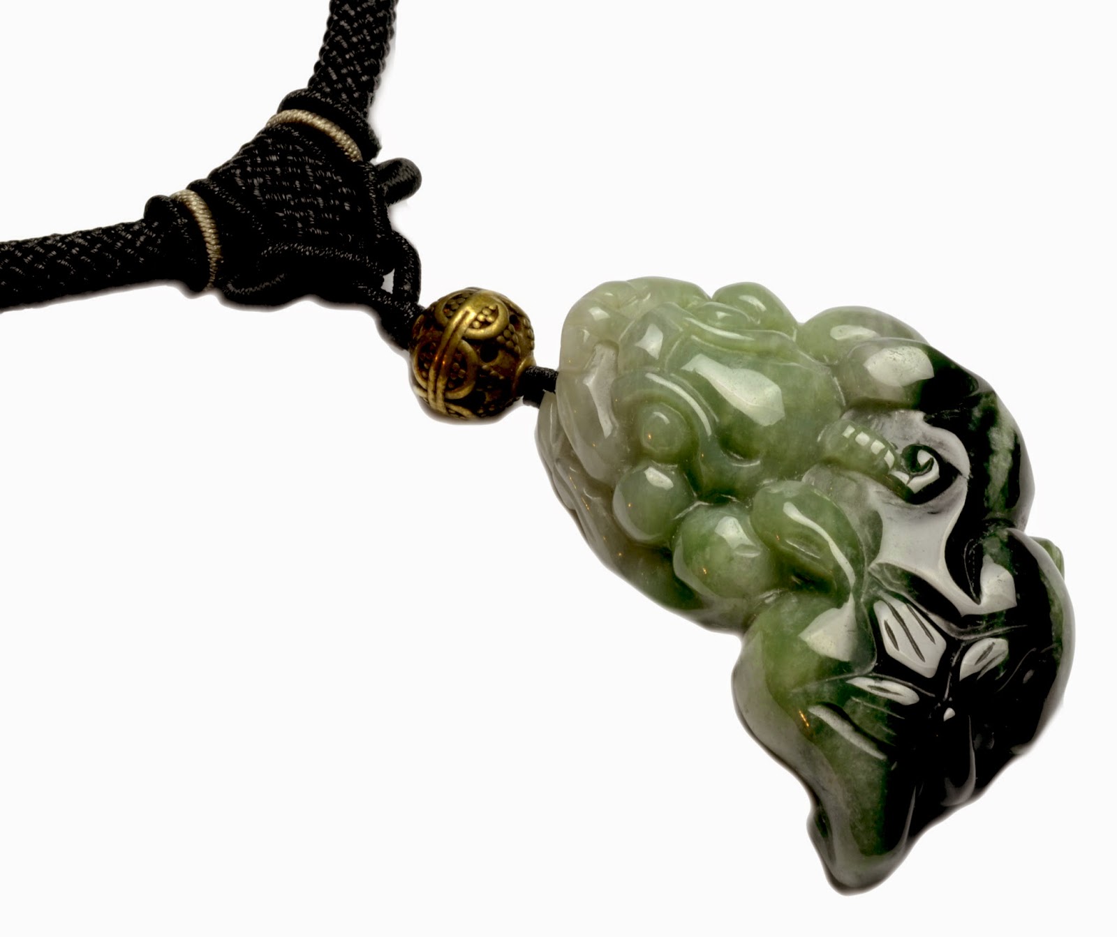Fortune Jewelry & Healing Beauty Feng Shui Fortune Tiger Green Carved Jade Pendant Necklace