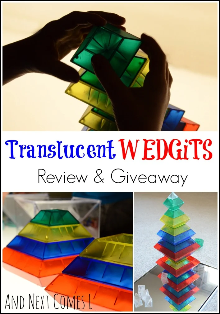 Review & Giveaway: Building, exploring, and creating with translucent WEDGiTS on the light table and with mirrors from And Next Comes L