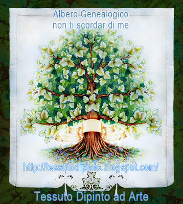 Tessuto ricamato e dipinto a mano con pennarelli indelebili: Albero Genealogico