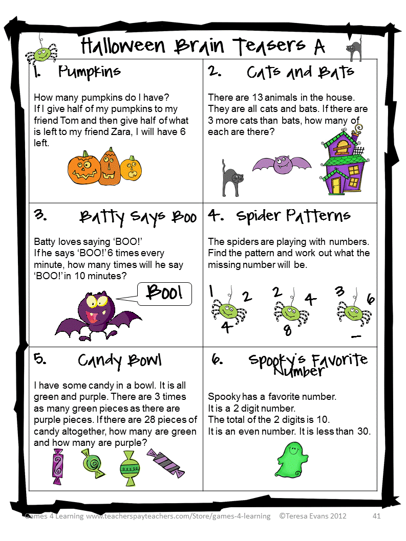 Free Printable Halloween Math Puzzles