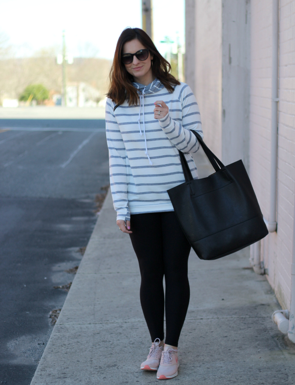 simple addiction, black exclusive leggings, double striped hoodie, style on a budget, north carolina blogger, mom style, athleisure