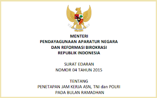 Penetapan Jam Kerja ASN, TNI dan POLRI Bulan Ramadhan 2015