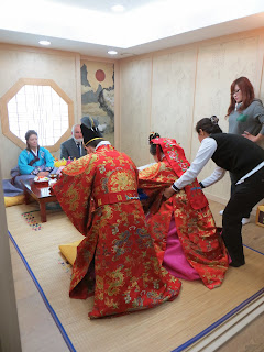 Traditional Korean wedding ceremony at wedding hall - bowing to parents
