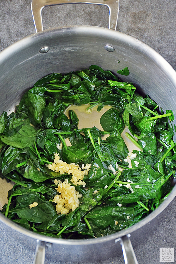 When spinach is wilted add minced garlic and saute