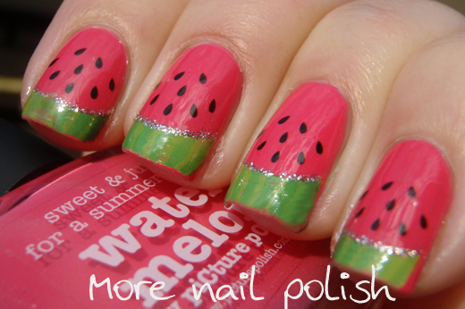 Watermelon nail art using decals ~ More Nail Polish