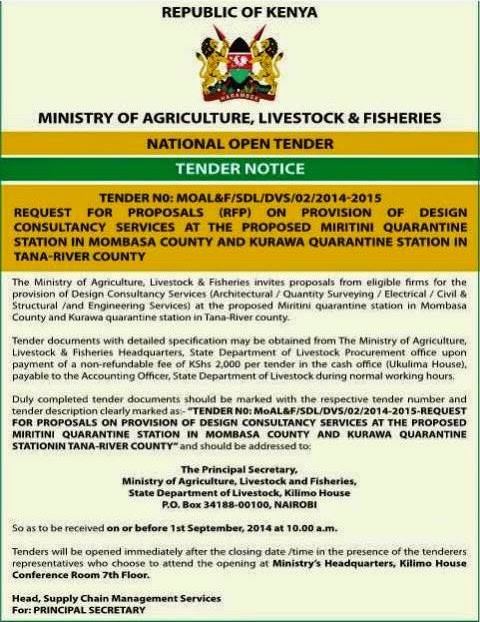 Kenya Tenders Online: INTERNATIONAL TENDER, MINISTRY OF AGRICULTURE ...