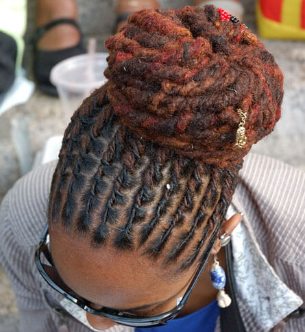 tight updo dreads style