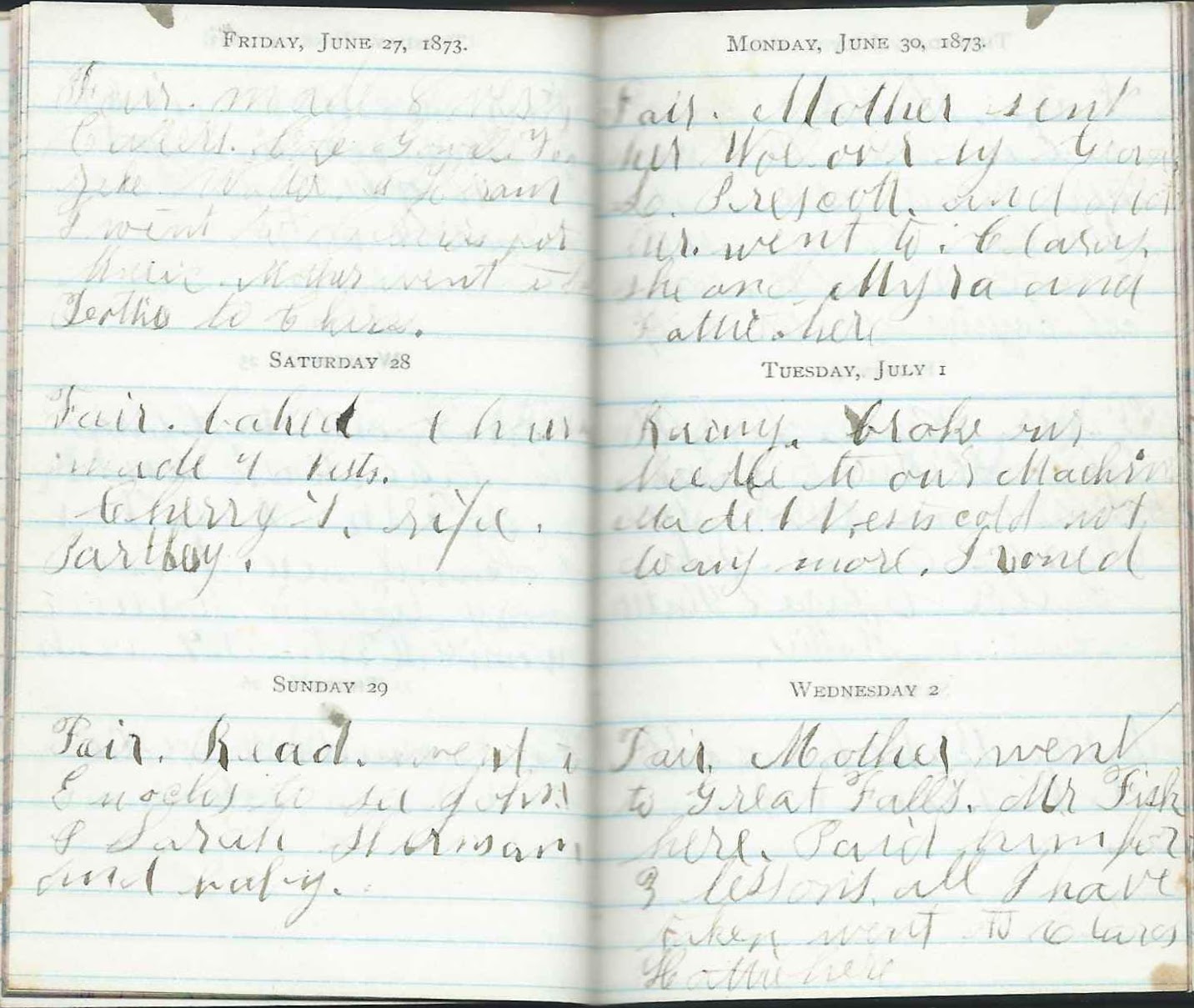 Heirlooms Reunited July Entries in the 1873 Diary of Ida Isadore