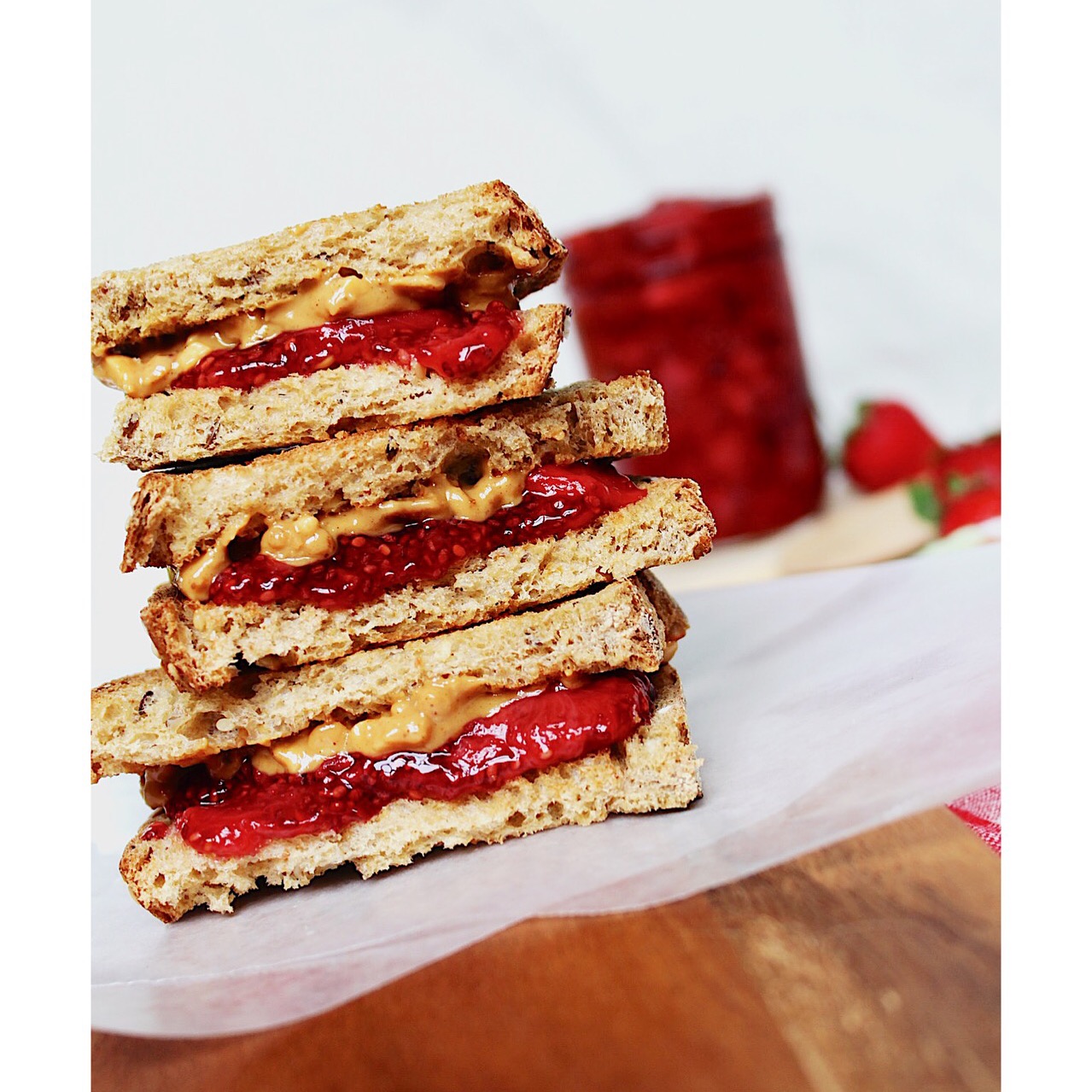 Homemade strawberry jam & PB sandwiches