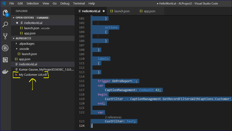Business Central Reports in Extension using AL and Report Builder