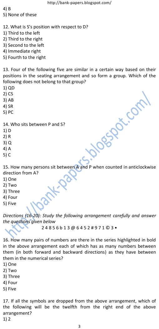 IBPS Reasoning Sample Question Papers