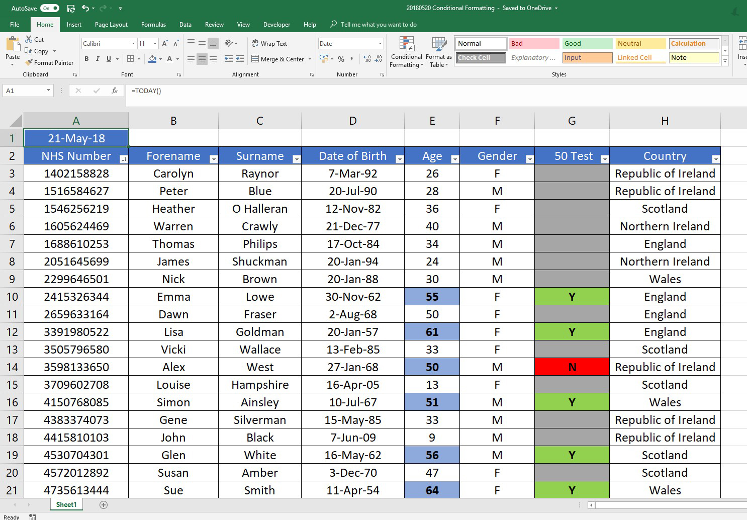 Microsoft Excel: Conditional formatting